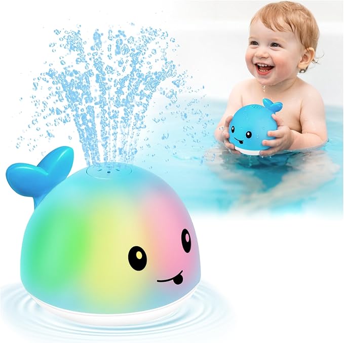 Gigilli Whale Bath Toy Sprinkler, Light Up Bath Toys for Kids Ages 1-3 Infant Baby Toys, Christmas Stocking Stuffers 1 2 3 Year Old, 6-12-18 Months Toddler Bathtub Toys Boys Girls Gifts Birthday Gifts