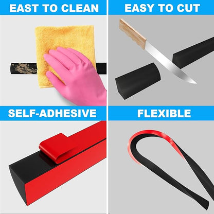 Duzzy 158 Inch Flexible Quarter Round Molding, Peel and Stick Silicone Rubber Trim Suitable for Wall Edge Floor Corner,Staircase Cabinet Edge Black