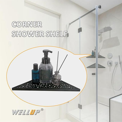 Black 10’’ Corner Shower Shelf 2 Pack, Triangular Shower Corner Shelves 304 Stainless Steel Bathroom Shower Shelf for Tiled Wall, No Drilling Needed Matte Black