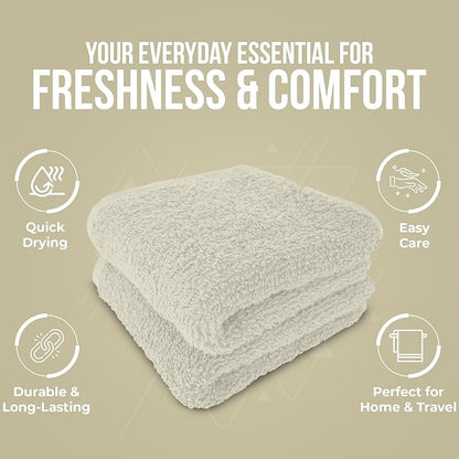 DAN RIVER 24 Pack Wash Cloths for Showering [12x12] - 100% Cotton Washcloths Premium Quality Flannel Face Cloths for Bathroom, Highly Absorbent and Soft Feel Wash Clothes, Ivory