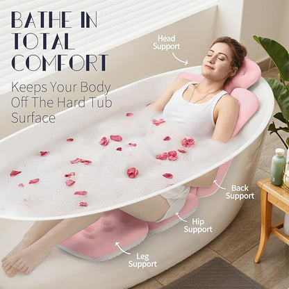 Full Body Bath Pillow for Bathtub, Thick Bathtub Cushion with Laundry Bag, Luxury Tub Pillow for Bath for Headrest Neck and Back Support Pink 51" x 16"