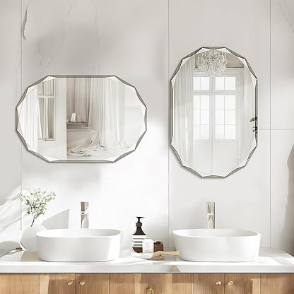 Bathroom Mirror for Wall, 20" x 30" Oval Mirror, Bathroom Vanity Mirror, Beveled Edge Frameless Wall Mount Vanity Mirrors, Wall Mirrors Decorative, Irregular Beveled Edge Mirror