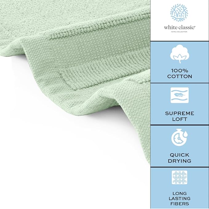 White Classic Luxury Bath Mat Floor Towel Set - Absorbent Cotton Hotel Spa Shower/Bathtub Mats [Not a Bathroom Rug] 22"x34" | 2 Pack | Green