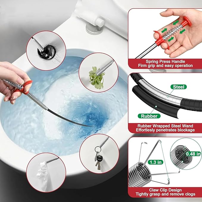 Drain Snake,33 inch Flexible Claw Grabber Tool,Drain Clog Remover - Snake Drain Hair Removal Tool for Home Sink, Bathroom Tub,Drain, Toilet, Tight Spaces