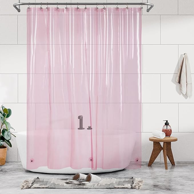 Barossa Design Clear Pink Long Shower Curtain Liner 78" Height - 3 Magnets & Waterproof Lightweight PEVA Shower Liner for Bath Tub, PVC Free, Metal Grommets, Clear Pink, 72x78