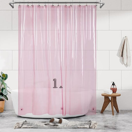 Barossa Design Clear Pink Long Shower Curtain Liner 78" Height - 3 Magnets & Waterproof Lightweight PEVA Shower Liner for Bath Tub, PVC Free, Metal Grommets, Clear Pink, 72x78