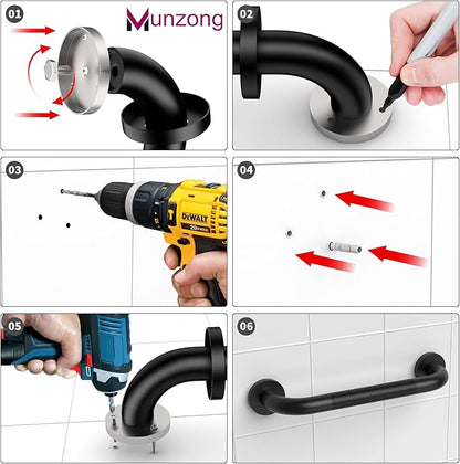 12 Inch Anti Slip Bathroom Grab Bar, 2 Pack Munzong Oil Rubbed Black Shower Grab Bar for Bathtubs, Knurled Handicap Balance Bar,Safety Hand Rail Support Elderly Senior