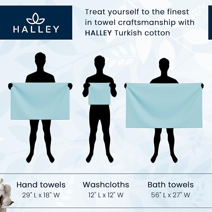 HALLEY Turkish Cotton Towels (4-Pack) Super Soft Quick Absorbent 100% Cotton Towels for Bathroom Kitchen 1 Bath Towel 1 Hand Towel 2 Washcloths (White)