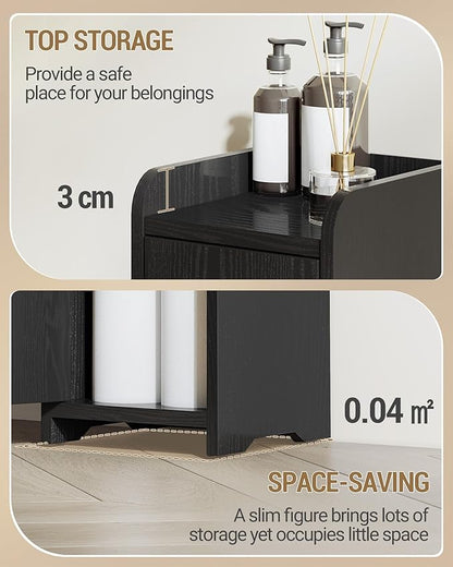 Bathroom Storage Cabinet, Corner Floor Cabinet with 2 Doors and Adjustable Shelf, Narrow Toilet Paper Cabinets, Bathroom Organizer for Small Spaces, 7.9" D x 7.9" W x 29.5" H Black