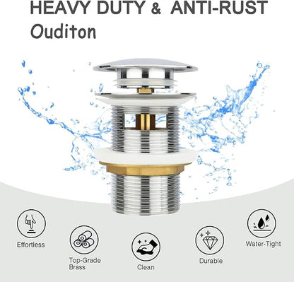 Tub Stopper Bathtub Drain, Brass Pop-up Freestanding Bathtub Drain Stopper, Fits Most Freestanding Tub Rough- in Kits(Chrome)