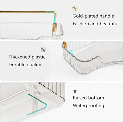 YCIA&DONE Corner Bathroom Counter Organizer, Makeup Organizer for Vanity, Skincare Cosmetic Perfume Tray, Corner Countertop Shelf Rack Storage for Bathroom Kitchen 2 Tiers (Clear White)