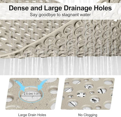 Anti Slip Shower Mat with Suction Cups,23.6x35.4 Inch Quick Drain TPE Non Slip Shower Mats for Inside Shower,Large Bath Mat for Shower Soft on Feet, Easy to Dry&Cut Machine Washable