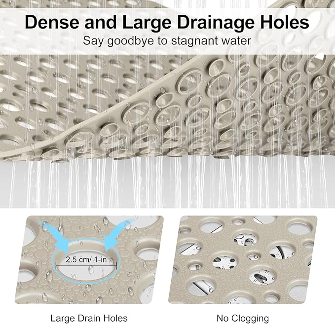 Anti Slip Shower Mat with Suction Cups,27x27 Inch Quick Drain TPE Non Slip Shower Mats for Inside Shower,Large Bath Mat for Shower Soft on Feet, Easy to Dry&Cut Machine Washable