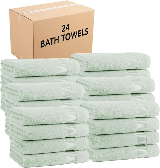 Arkwright Bath Towels Set of 4 - (Bulk Case of 24) Super Soft 100% Cotton, 600 GSM Quick Dry & Absorbent, Luxury Bathroom Essentials for Hotels, Spa, Hosts, and Vacation Rentals, Eucalyptus Green