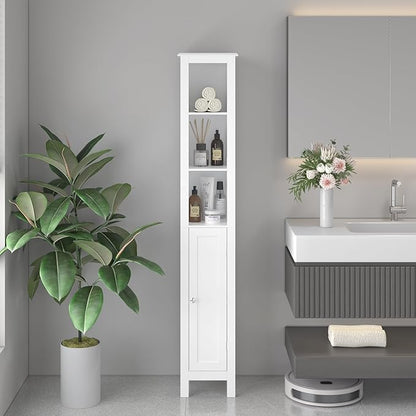 Tall Bathroom Storage Cabinet with Adjustable Shelves,66.92" H Slim 1-Door Freestanding Cabinet for Small Spaces, Bathroom,Kitchen, Living Room,White