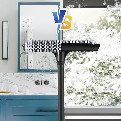 15.9" Window Squeegee for Car,2 in 1 Window Cleaner with Long Stainless Steel Handle,Sponge Car Squeegee for Gas Station, Glass,Shower,Outdoor High Window Cleaning (15.9")