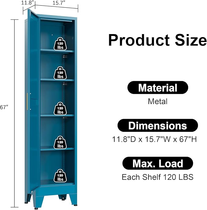 Narrow Bthroom Storage Cabinet Tall Metal Storage Cbinets with 4 Adjustable Shelves Freestanding 5 Tier Slim Pantry Cabinet for Kitchen Office Small Space