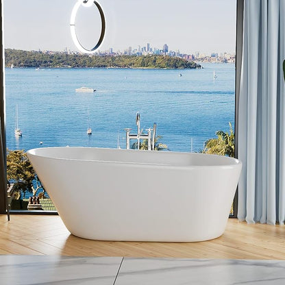 69" Acrylic Freestanding Bathtub, Single Slipper Free Standing Tub, Soaking Tub with Integrated Slotted Overflow, Toe-Tap Chrome Drain, cUPC Certified, Glossy White