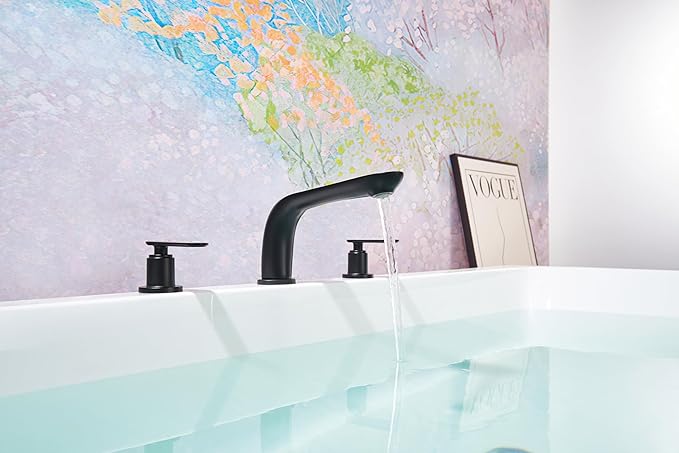SITGES Classic Bathtub Faucet,2-Handle Matte Black Tub Filler,3-Hole Widespread Roman Tub Faucet,High Flow Deck Mount Bath Tub Faucet with Valve Included