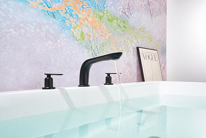 SITGES Classic Bathtub Faucet,2-Handle Matte Black Tub Filler,3-Hole Widespread Roman Tub Faucet,High Flow Deck Mount Bath Tub Faucet with Valve Included