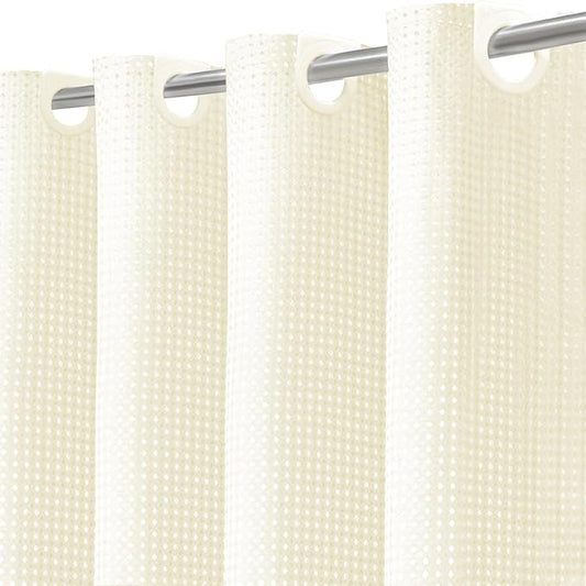 Inhousolu No Hook Waffle Weave Shower Curtain with Removable Snap in Fabric Liner Set for Bathroom, 230 GSM Heavy Duty Weighted Hem, Water Repellent Washable Bath Curtains, 72 x 84 Inch, Ivory