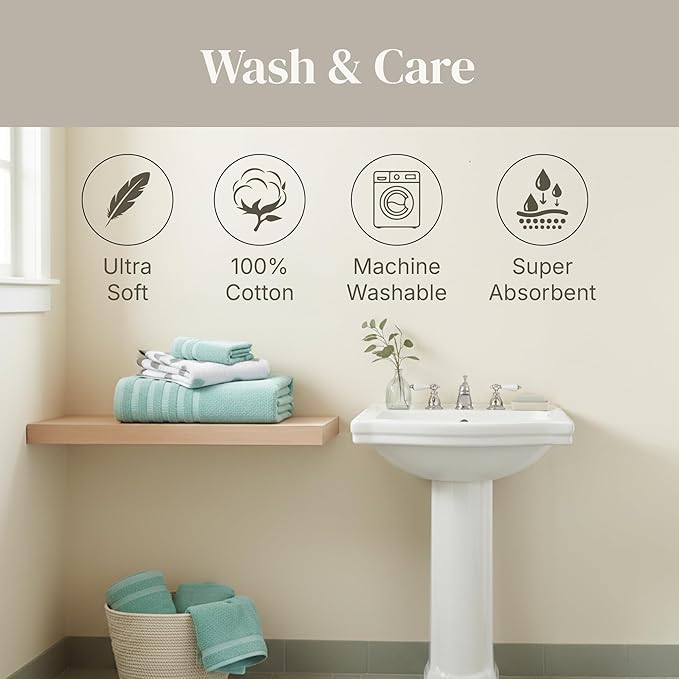 Modern Threads Organic Vines 6-Piece 100% Cotton Towel Set – Yarn Dyed Jacquard & Solid – Includes 2 Bath Towels, 2 Hand Towels, 2 Washcloths – Absorbent, Quick Dry, Soft & Durable – Aqua