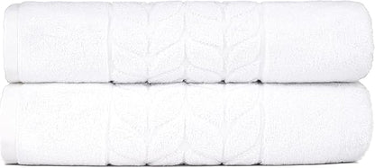BAGNO MILANO Organic Turkish Cotton Bath Towels, Luxury Jacquard Collection, Certified Organic Highly Absorbent, Soft-Plush Towel Set (White, 2 Pcs Bath Towel Set)