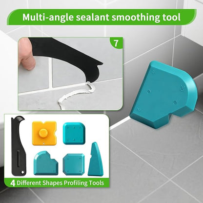 Caulking Tool 6 in 1 Sealant Finishing Tool & Grout Remover Scraper with 6 Silicone Pads, Sealant Removal and Trimming Tool with Squeegee for Bathroom, Window, Door, Kitchen
