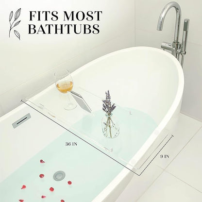 36" Supreme - Clear Acrylic Bathtub Tray Caddy Tub Shelf, Spa Board Luxury Bathroom Bath tub Table, Fits Across Bathtubs, Book, iPad and Wine Glass Holder (Supreme, 36")
