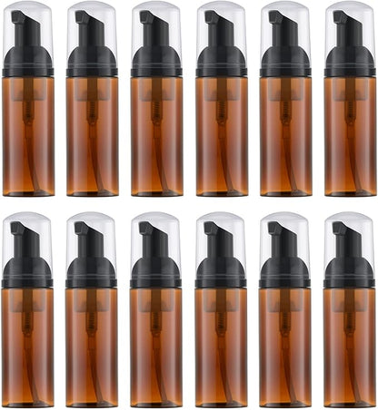 2 Oz Empty Foam Pump Bottle (12PCS) Travel Foaming Soap Dispenser for Hand Soap, Lash Shampoo Cleanser (Amber)
