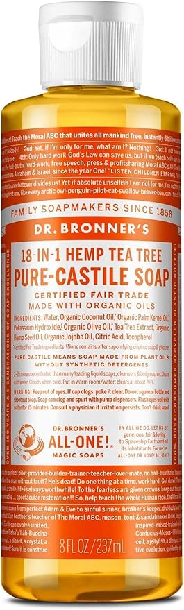 DR. BRONNER'S Castile LIQ SP,OG3,T/Tree 8 OZ 1-EA