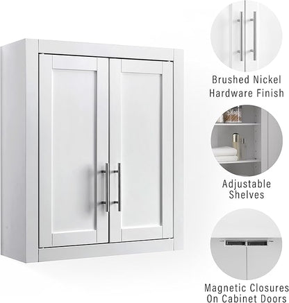 Crosley Furniture Savannah Wall Mounted Bathroom Storage Medicine Cabinet with Shelves, Snow