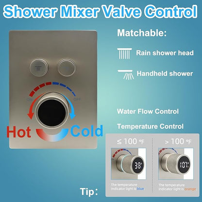 Digital Display Shower Valve Shower Valve 2 Way Shower Diverter Valve Shower Mixing Valve Can Use All the Time Brushed Nickel