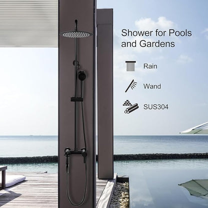Shower Faucet - Shower Faucets Sets Complete, Shower System - Outdoor Shower Kit/Outdoor Shower Fixtures W/ SS304 Shower Head with 3 modes Handheld, Matte Black