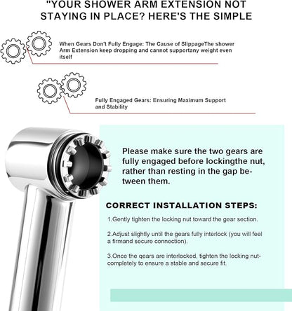 Shower Head Extension Arm, 16 Inch Solid Brass Adjustable Extender with Lock Joint, Height & Angle Adjustable Shower Arm for Rainfall or Fixed Shower Head, G1/2 Connector (Chrome)