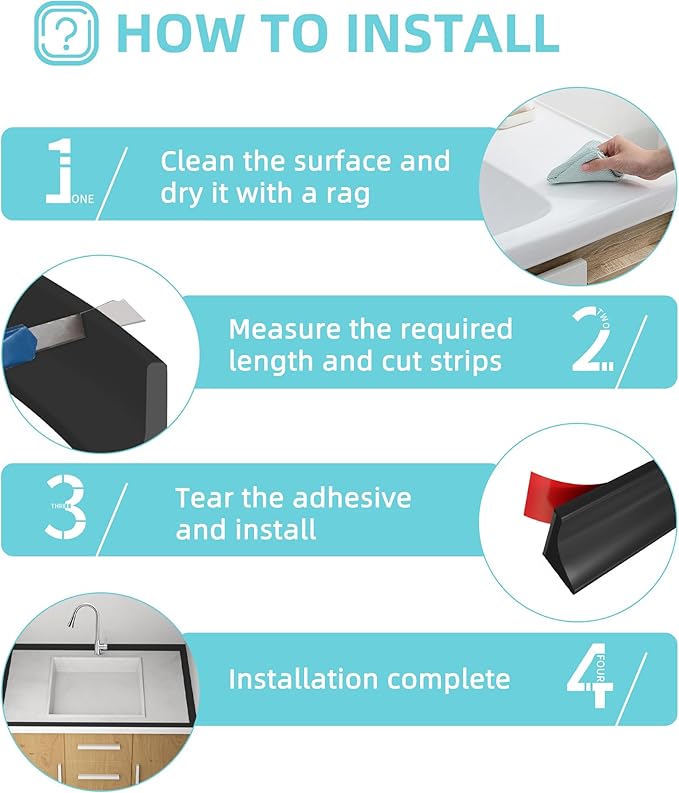 Shower Threshold Water Dam,Walk in Shower Water Guard, Shower Dam Water Barrier Bathroom Sink Splash for Dry And Wet Separation Caulk Seal Strip Edge Trim (39Inch, Black)