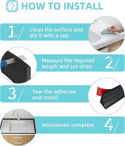 Shower Threshold Water Dam,Walk in Shower Water Guard, Shower Dam Water Barrier Bathroom Sink Splash for Dry And Wet Separation Caulk Seal Strip Edge Trim (98Inch, Black)