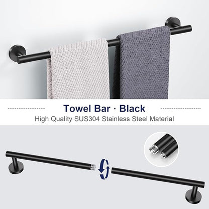 5-Piece Towel Bar Set Black Bathroom Hardware Accessories Set Upgraded Toilet Paper Holder with Shelf Towel Holder Set for Bathroom Stainless Steel Wall Mounted
