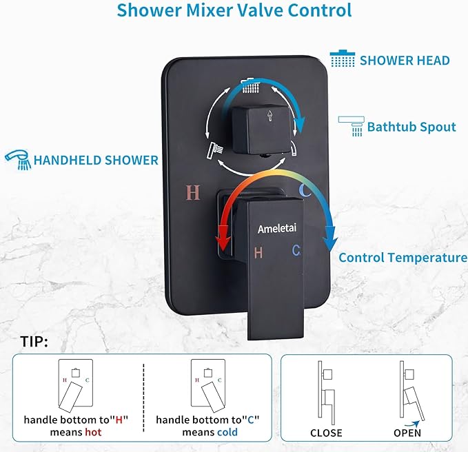 10" Matte Black Shower Faucet Set – Square Rainfall Showerhead + Handheld & Waterfall Spout, Wall-Mounted, Anti‑Clog Silicone – Modern Bathroom Hardware