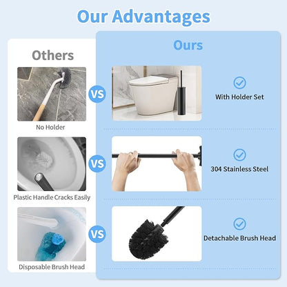 Stainless Steel Toilet Brush and Holder Set Oil Rubbed Matte Black Heavy Duty Toilet Bowl Brush with Long Handle for Bathroom and Farmhouse