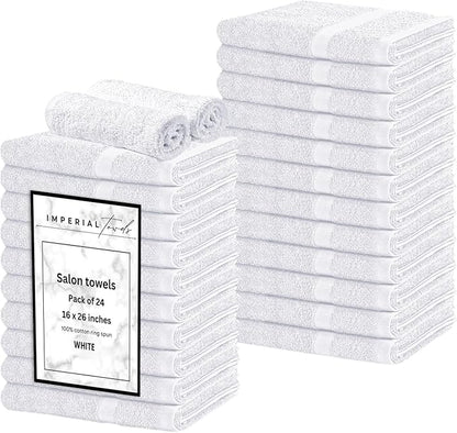 Hand Towels (Pack of 24) White Economy Towels Salon Towels - 100% Cotton Spa Towel– 16 x 27 Inches Highly Absorbable, Facial, Gym, Hair Face Towels Bulk