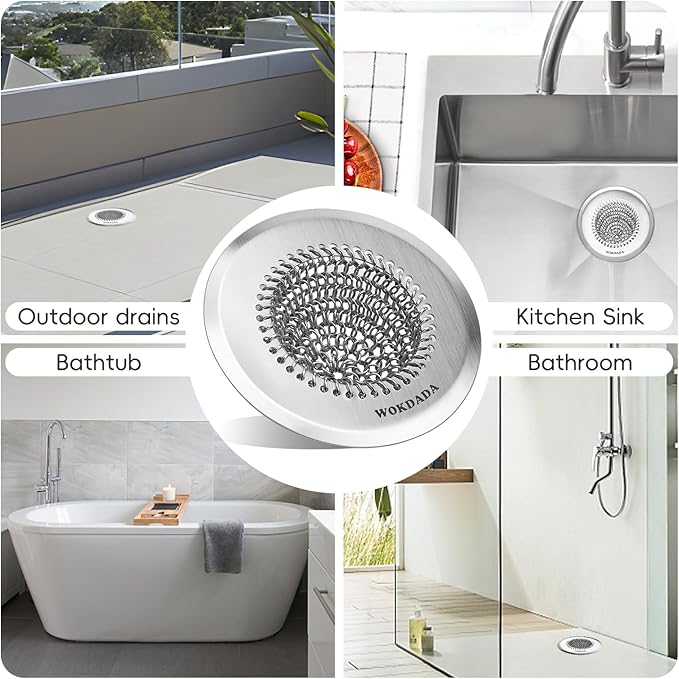 Bathtub Drain Hair Catcher, Fast Drainage Shower Drain Hair Catcher, Reversible 304 Stainless Steel Drain Protector for Pop-Up and Regular Drains of Bathroom(Patented Product)