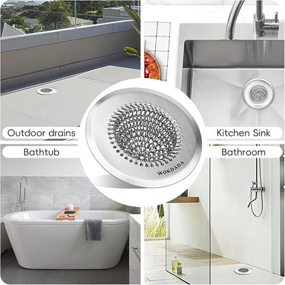 Bathtub Drain Hair Catcher, Fast Drainage Shower Drain Hair Catcher, Reversible 304 Stainless Steel Drain Protector for Pop-Up and Regular Drains of Bathroom(Patented Product)