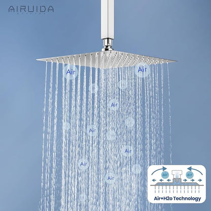 Airuida Shower Faucet Set and Handle Set Single Function Shower Trim Kit Ceiling Mount Rainfall Shower System with Male Threads and Rough-in Valve 10 Inch Square Shower Head Chrome Polish