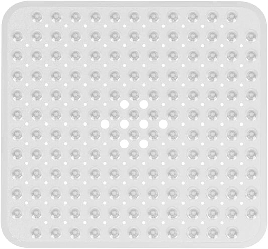 AmazerBath Shower Mat Non Slip 21 x 21 Inches, Square Shower Mat with Suction Cups and Drain Holes, Shower Stall Mat Machine Washable (Clear)