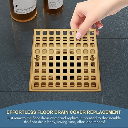 4" Champagne Bronze Shower Drain Cover - Square Floor Drain Cover Replacement - Hair Catcher/Drain Strainer for Bathrooms, Showers, and Sinks - SUS304 Stainless Steel & CUPC Certified
