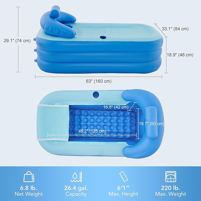 CO-Z Inflatable Adult Bath Tub, Free-Standing Blow Up Bathtub with Foldable Portable Feature for Adult Spa with Electric Air Pump (High-Density PVC)
