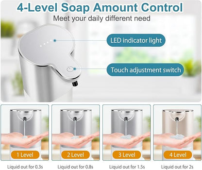 Automatic Liquid Soap Dispenser with 4 Adjustable Volume Control, Touchless Rechargeable Hands Free Auto Soap Dispenser for Kitchen, Bathroom, Hotel, Restaurant,13.5oz/ 400ml