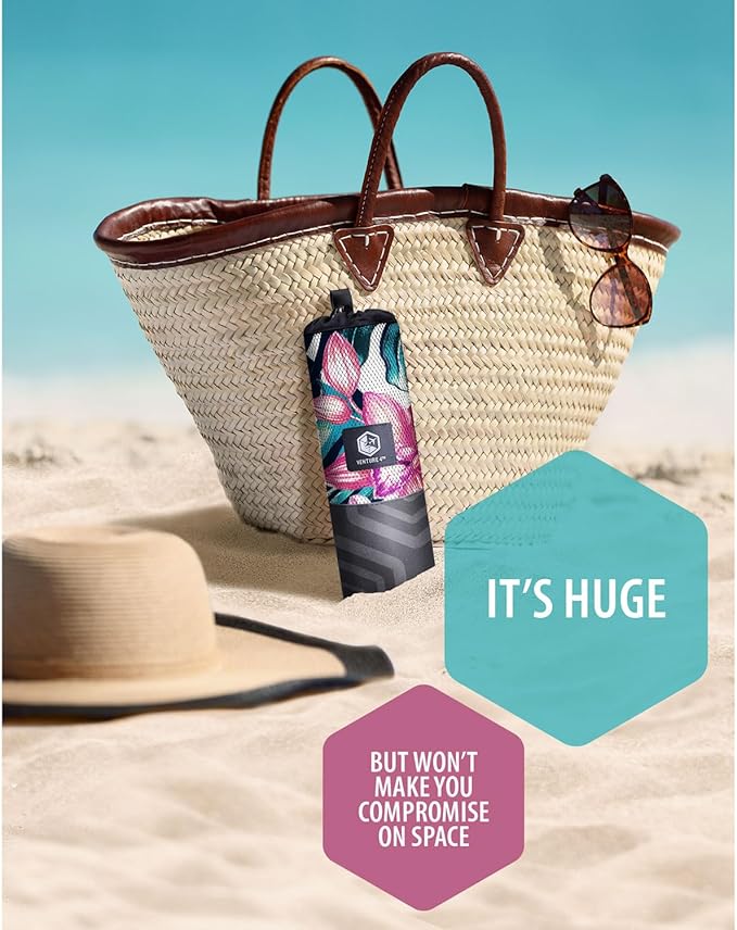 VENTURE 4TH Microfiber Beach Towel: Quick-Dry, Compact, Sand-Free, Absorbent, Sandproof and Lightweight - Perfect for Camping, Beach, and Roadtrips (Blue Lagoon Design | 35x78 inches)