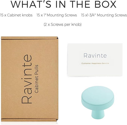 Ravinte 15 Pack Drawer Pulls 1-1/4 Inch Green Kitchen Cabinet Knobs Solid Round Dresser Handles for Simple Cupboard Hardware